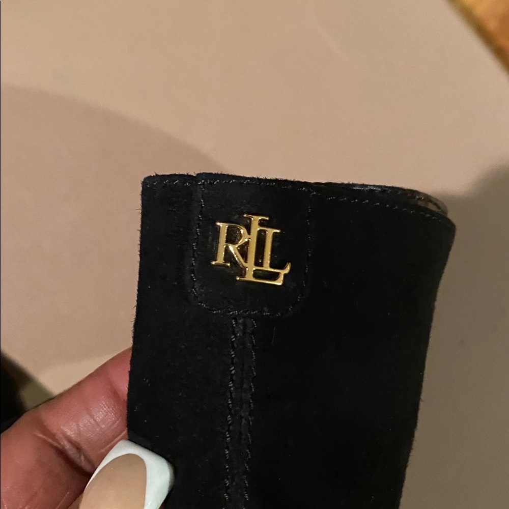 NEW Lauren Ralph Lauren Black Suede Mid-Calf Heel Boots - Picture 8 of 8